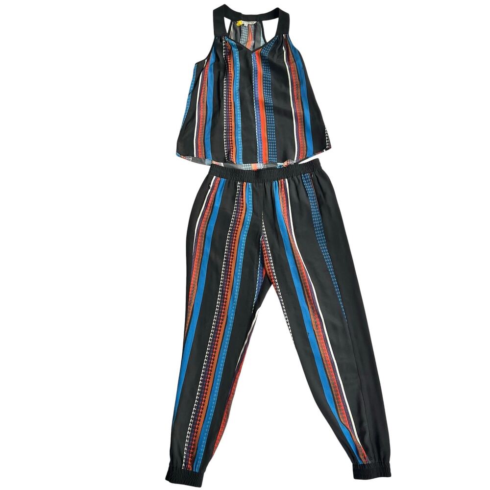 Trina Turk Silk Matching Set Striped Jogger Pants Halter Top M Retail $585